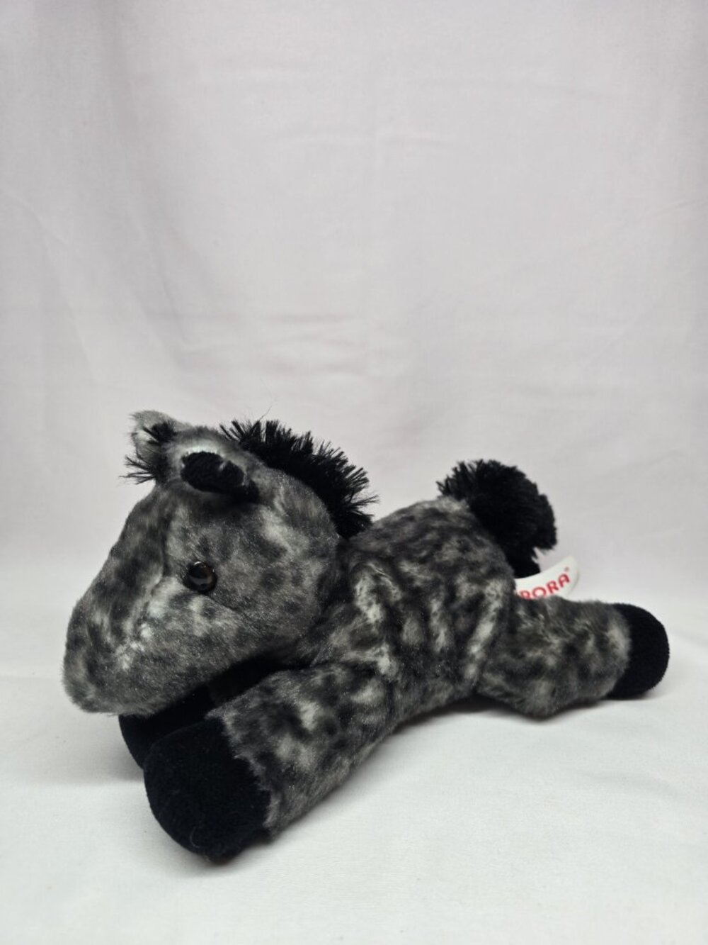 Aurora Mini Flopsies HORSE Dark Gray 8in Plush Black Mane Hooves Tail- READ INFO